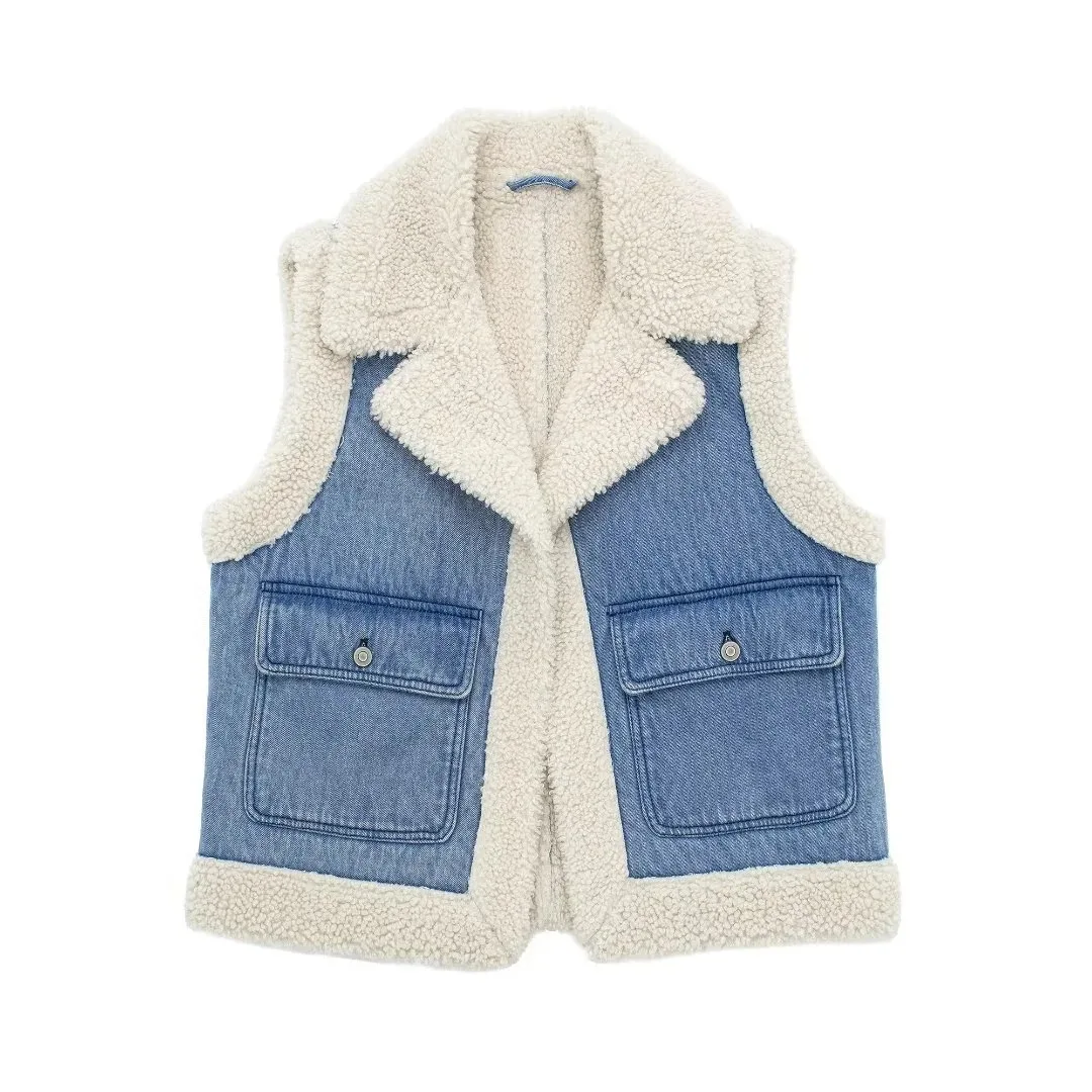 Lambswool Vest Women's Cotton 2024 Autumn and Winter Motorcycle Fur One-piece Outerwear Vest Waistcoat Cardigan Jacket