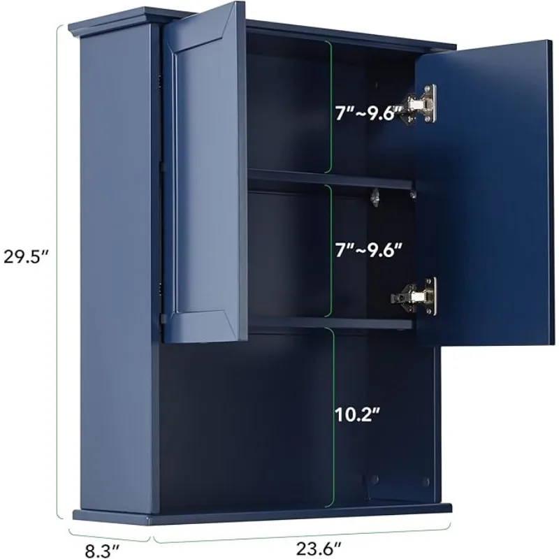 Blue Wall Mounted Bathroom Storage Cabinet Above Toilet Wooden Medicine Cabinets, Over Toilet Storage, 23x29 in Hanging Wall