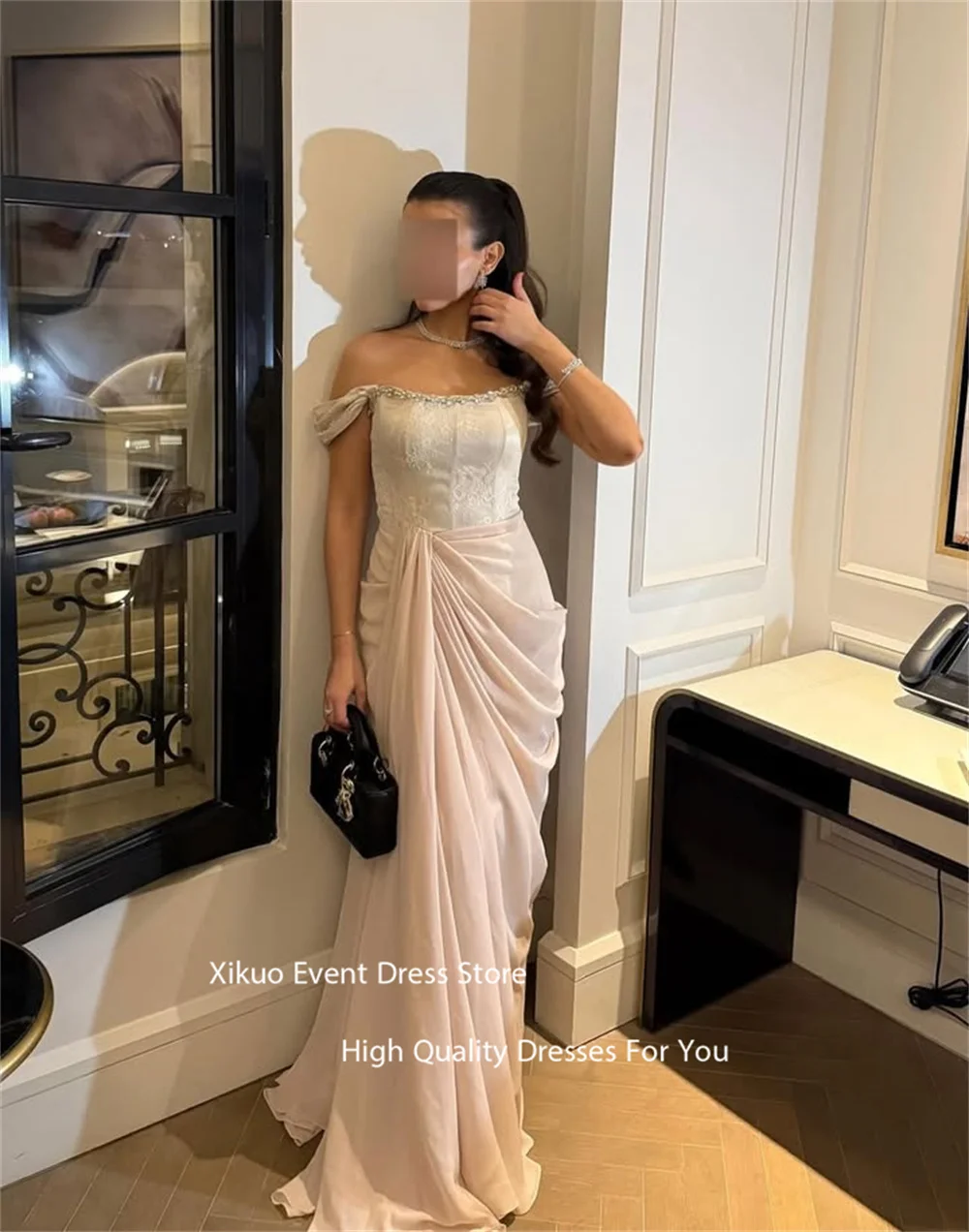 Xikuo オフショルダーマーメイドイブニングドレスフロアレングス高品質パーティードレスプリーツシャーリング Vestidos デ フィエスタカスタマイズ