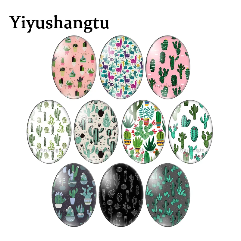 

Beauty Meaty plant cactus group patterns 13x18mm/18x25mm/30x40mm Oval photo glass cabochon demo flat back Making findings