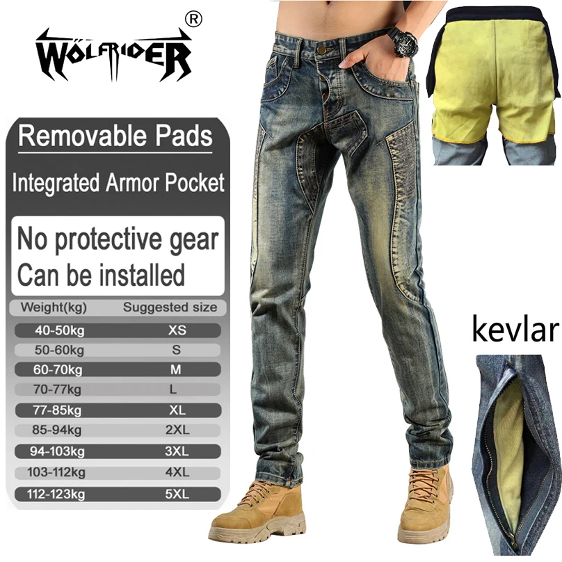 Kevlar motorcycle riding jeans retro South Korea Japan men off road anti fall pants aramid with armor pockets armor not included
