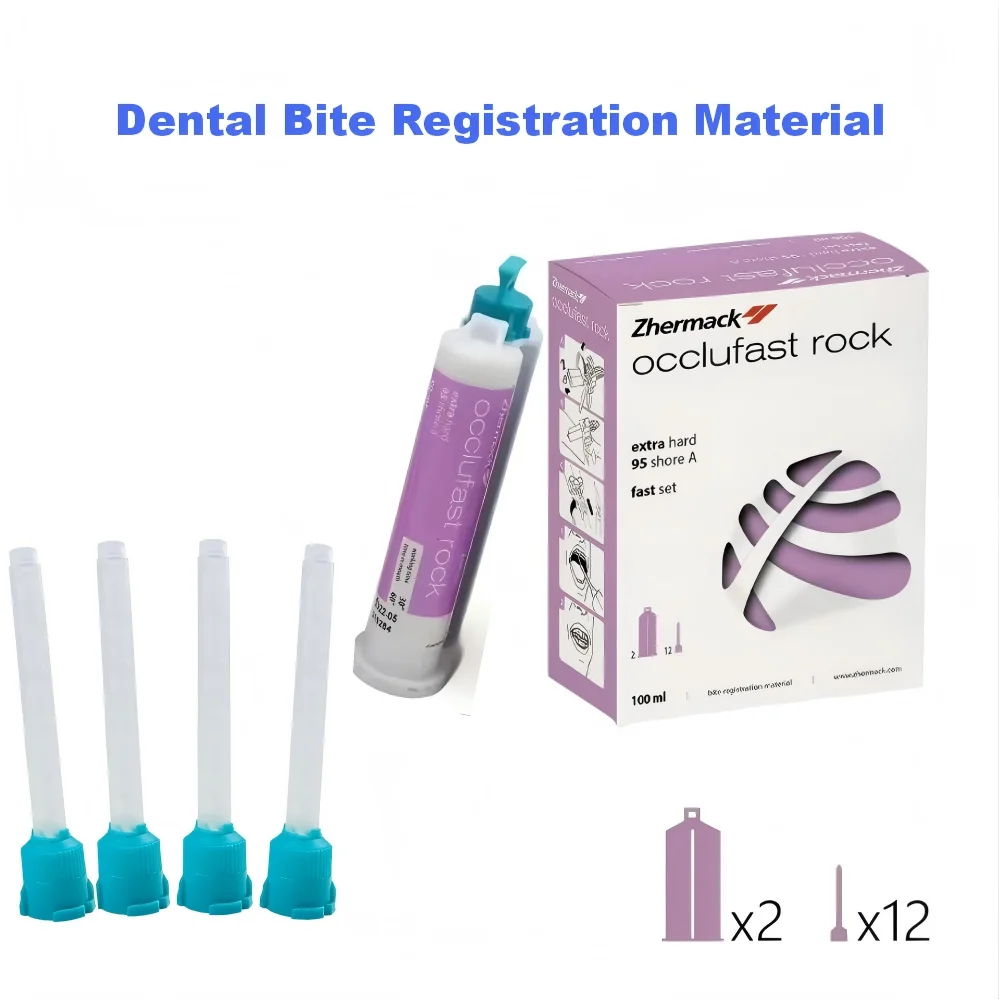 Zhermack Oclufast Rock Fast Setting Impression Material Dental  Bite Registration Silicone VPS 2*50ml with 12 Mixing Tips 1Box