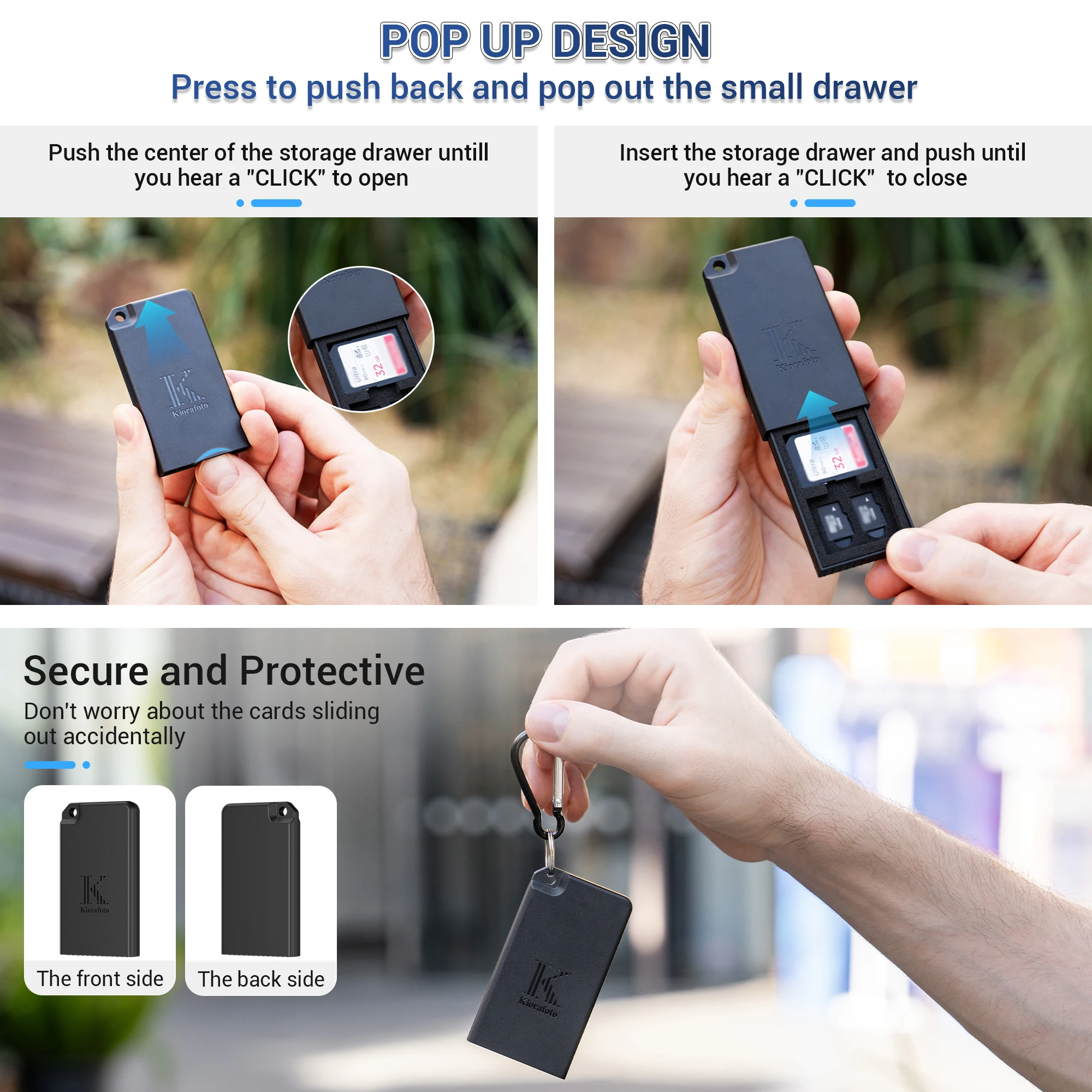 Pop-up Small Memory Card Case Holder for 2 SD SDHC SDXC Cards &4 TF MicroSD MSD Cards Anti-Shock Splash-Proof Micro SD Card Case image 3
