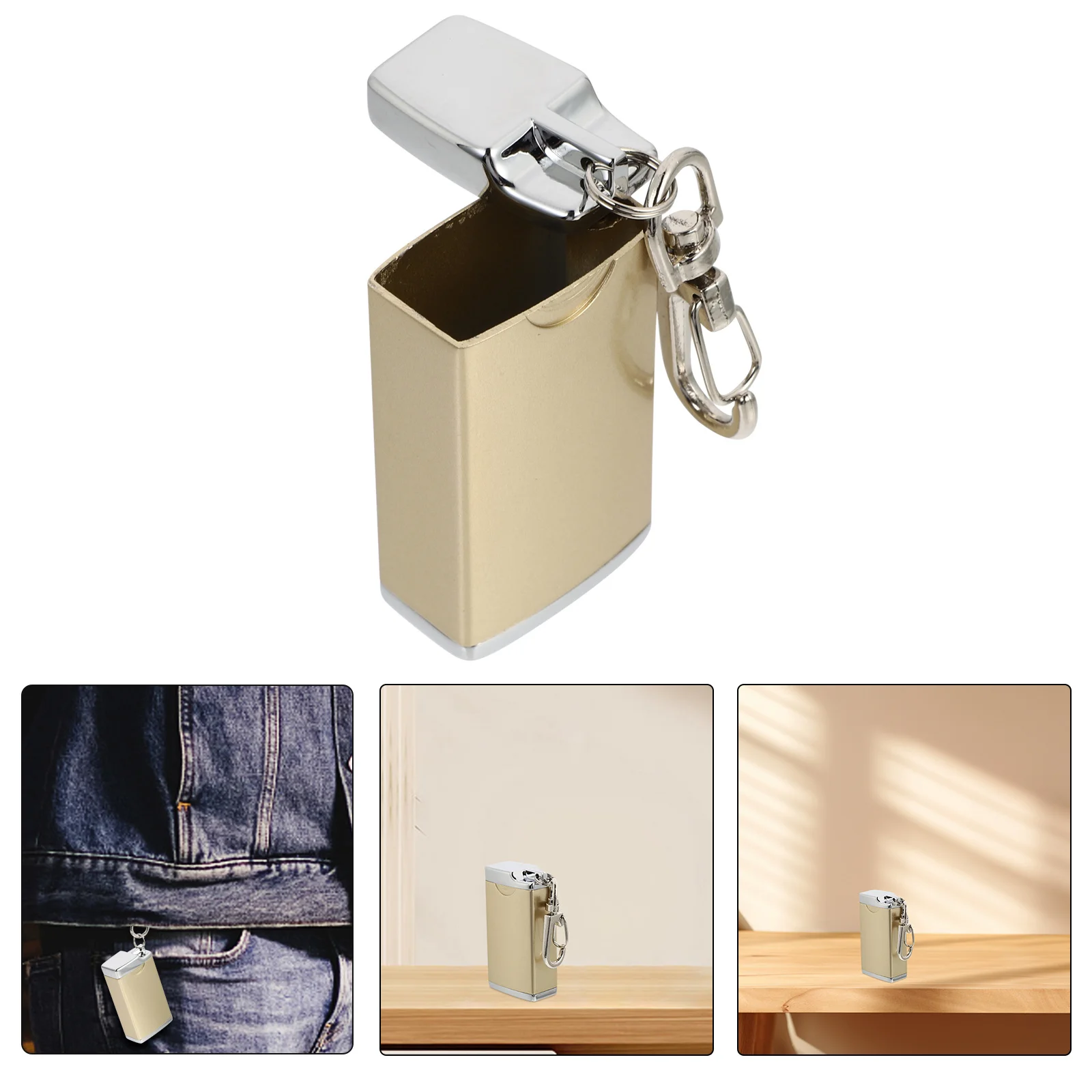 

1pc Portable Ashtray Keychain Mini Metal Outdoor Smoke Holder Travel Accessory For Men Golden Keyring Pocket Purse Use