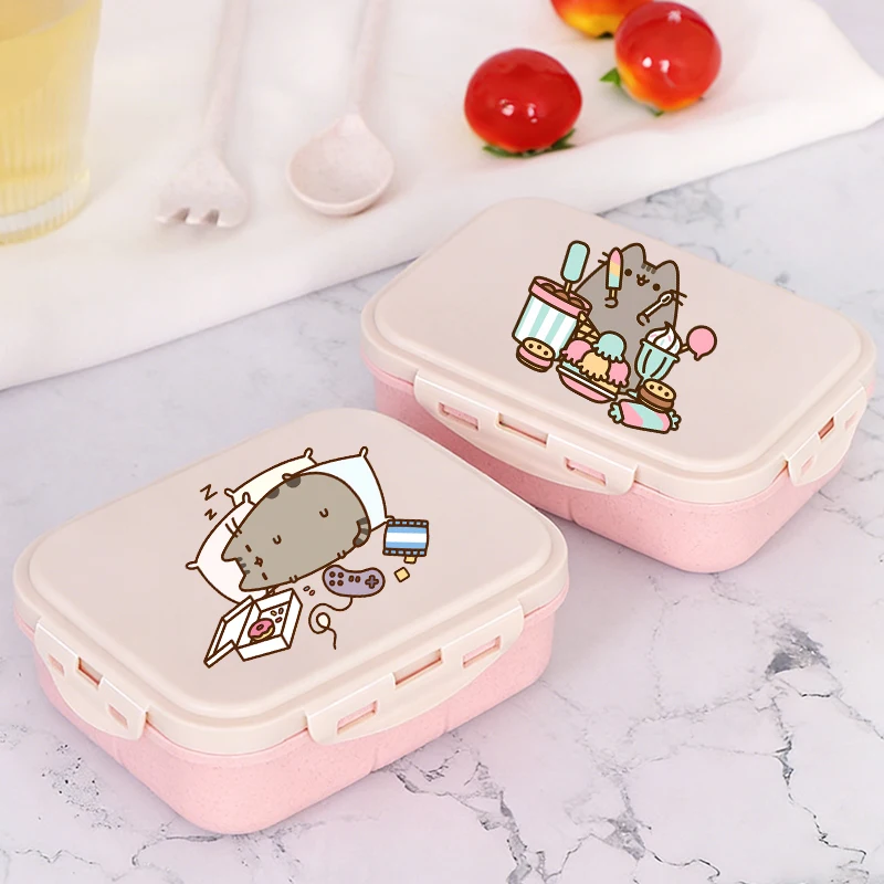 

Pusheens Children Lunchbox Fork Spoon Cute Cartoon Bento Boxs Boy Girl Portable Lunch Box Woman Food Containers Picnic Case Gift