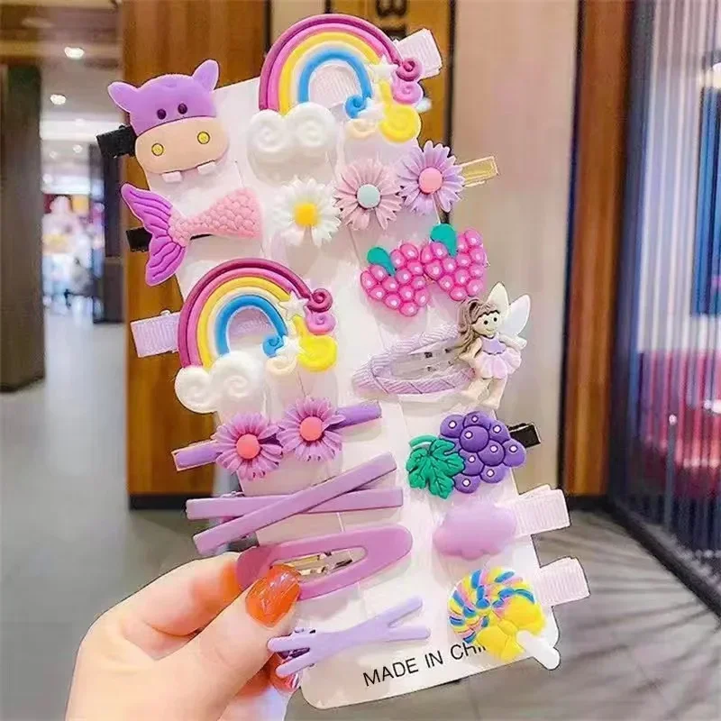 14pcs New In Sweet Candy Cartoon Elements Hair Accessories For Girls Kids Cute Hairpins Child Headdress Hair Clips Clamp