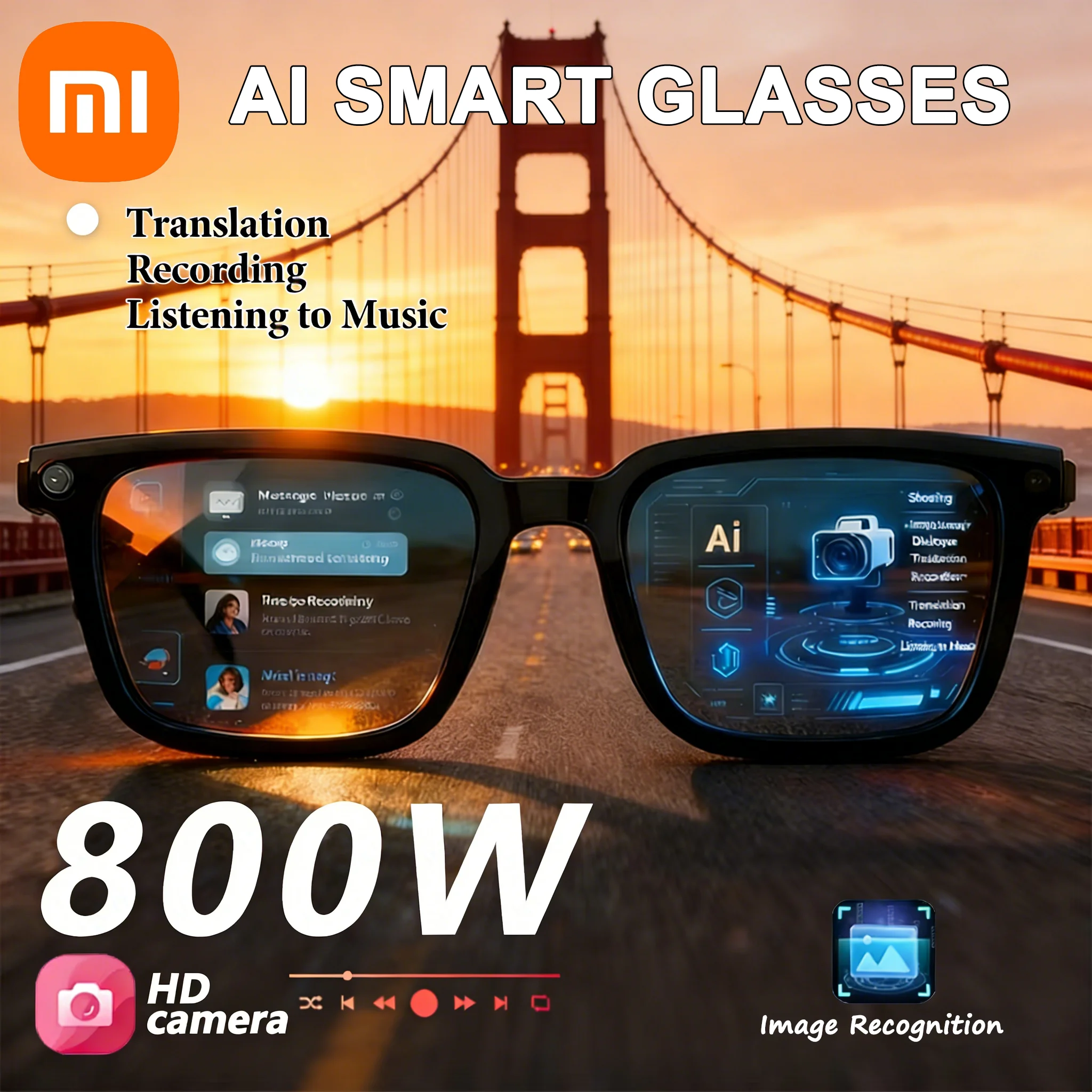 Gafas Inteligentes con Cámara Xiaomi AI, Lentes Fotocromáticas y Electrocrómicas 4K, Gafas Multifunción con Llamadas Bluetooth, Música y Traducción