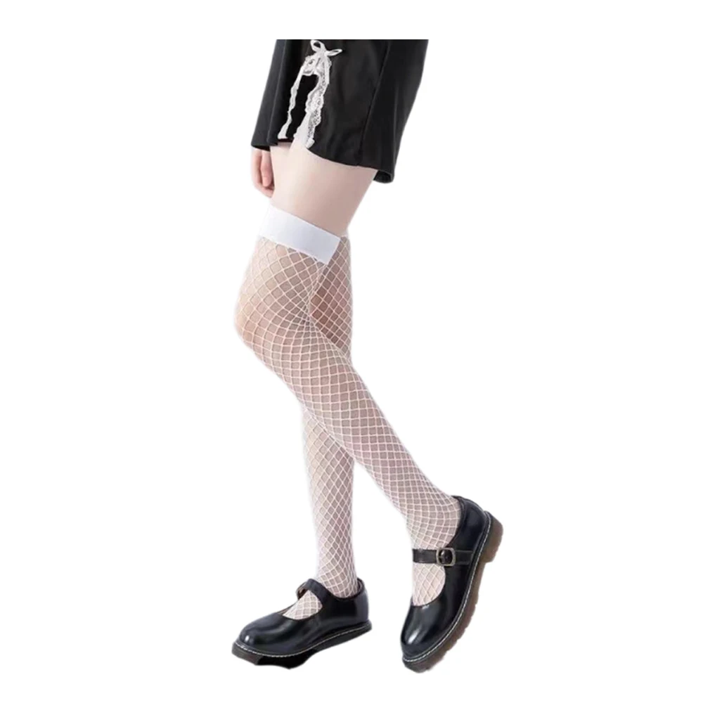 Medias de malla por encima de la rodilla para mujer, pantimedias de Lolita huecas, medias de muslo de calle transpirables, moda