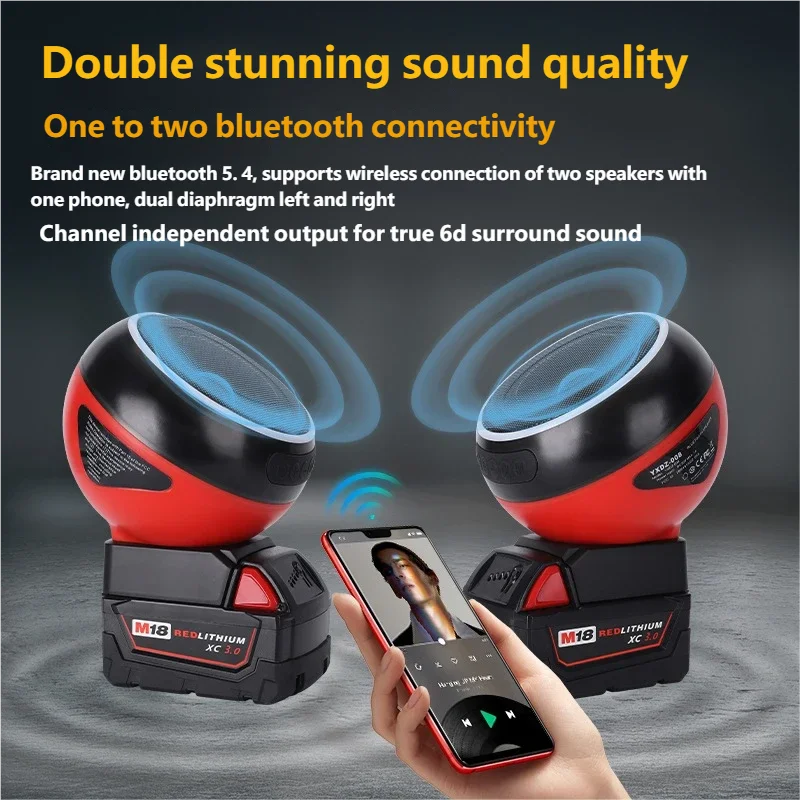 

Portable Wireless Speaker Supports Bluetooth 5.3 for Makita/DeWalt/Milwaukee/Ryobi 18V-20V Battery for Outdoor and Home Parties