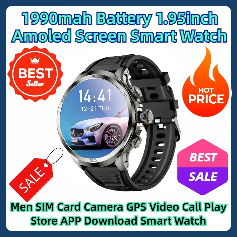 

Men SIM Card Camera GPS Video Call Play Store APP Download Smart Watch 1990mah Battery 1.95inch Amoled Screen Smart Watch