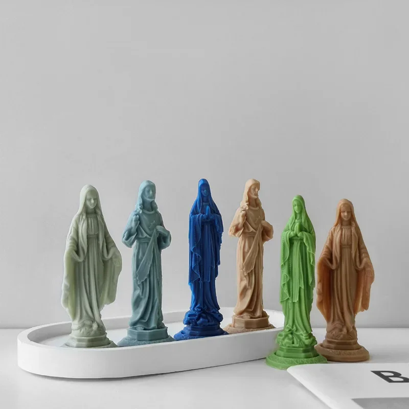 3D Goddess Mary Statue Candle Mold Jesus Portrait Plaster Mold Home Decoration Crafts Making Mould