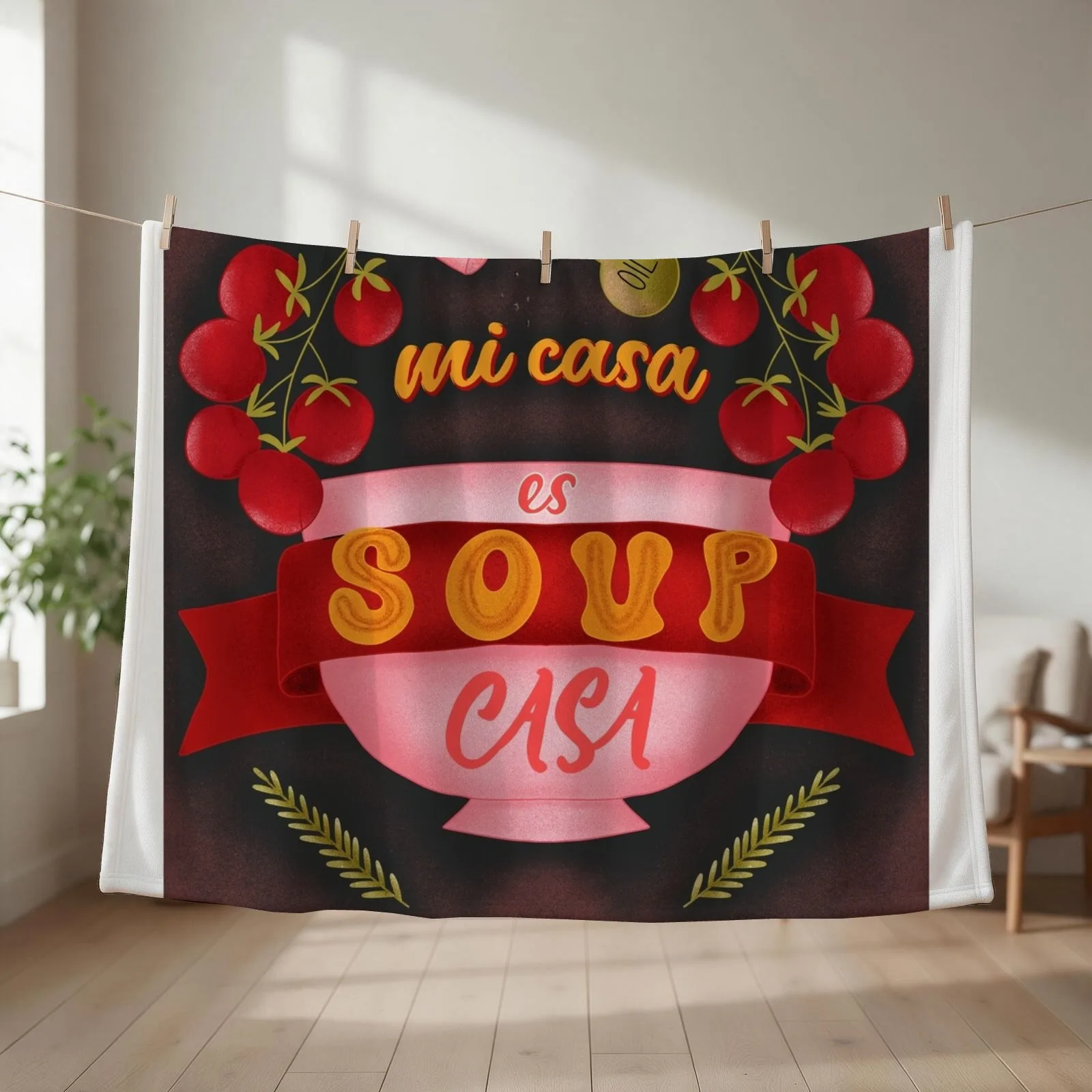 Mi Casa es SOUP Casa Pun Kitchen Hand lettering and Illustration Throw Blanket manga Baby Quilt Blankets