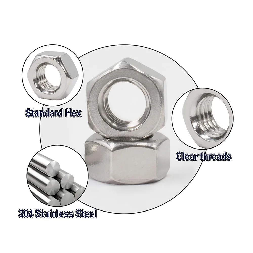 304 الفولاذ المقاوم للصدأ متري عرافة مسدس الجوز DIN934 M2 M3 M4 M5 M6 M8 M10 M12 M16 M20 مشرق النهاية مسدس المكسرات #5