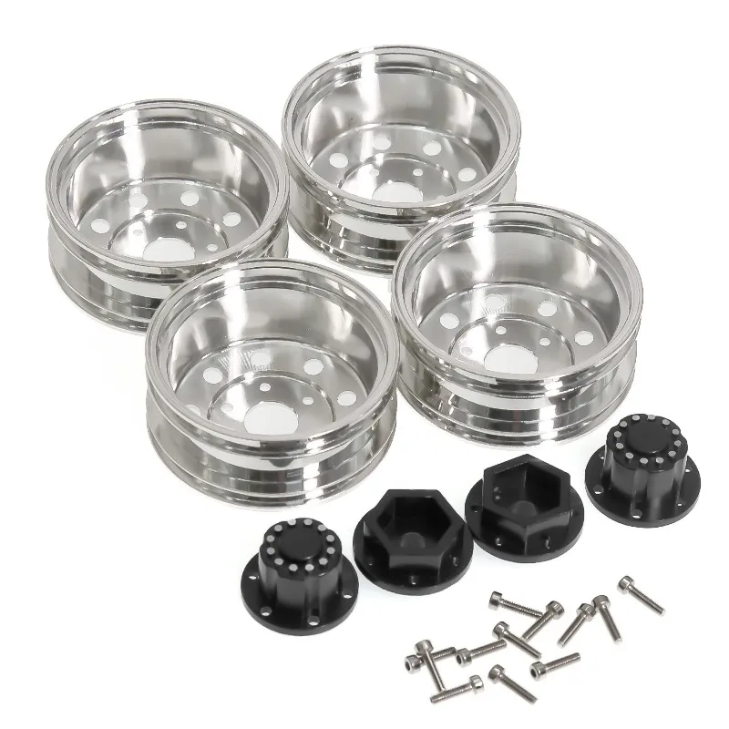 4Pcs Weighted Metal Wheel Rims & Rubber Tires with Inner Foams for Tamiya 1/14 Truck - Completed Set Upgrade Parts
