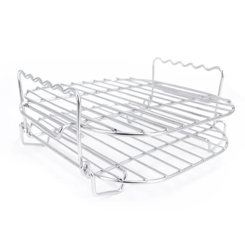 

Stainless Steel Airfryers Double Layer Rack Versatile Square Roasting Grill with Skewers Baking Tray AirFryers