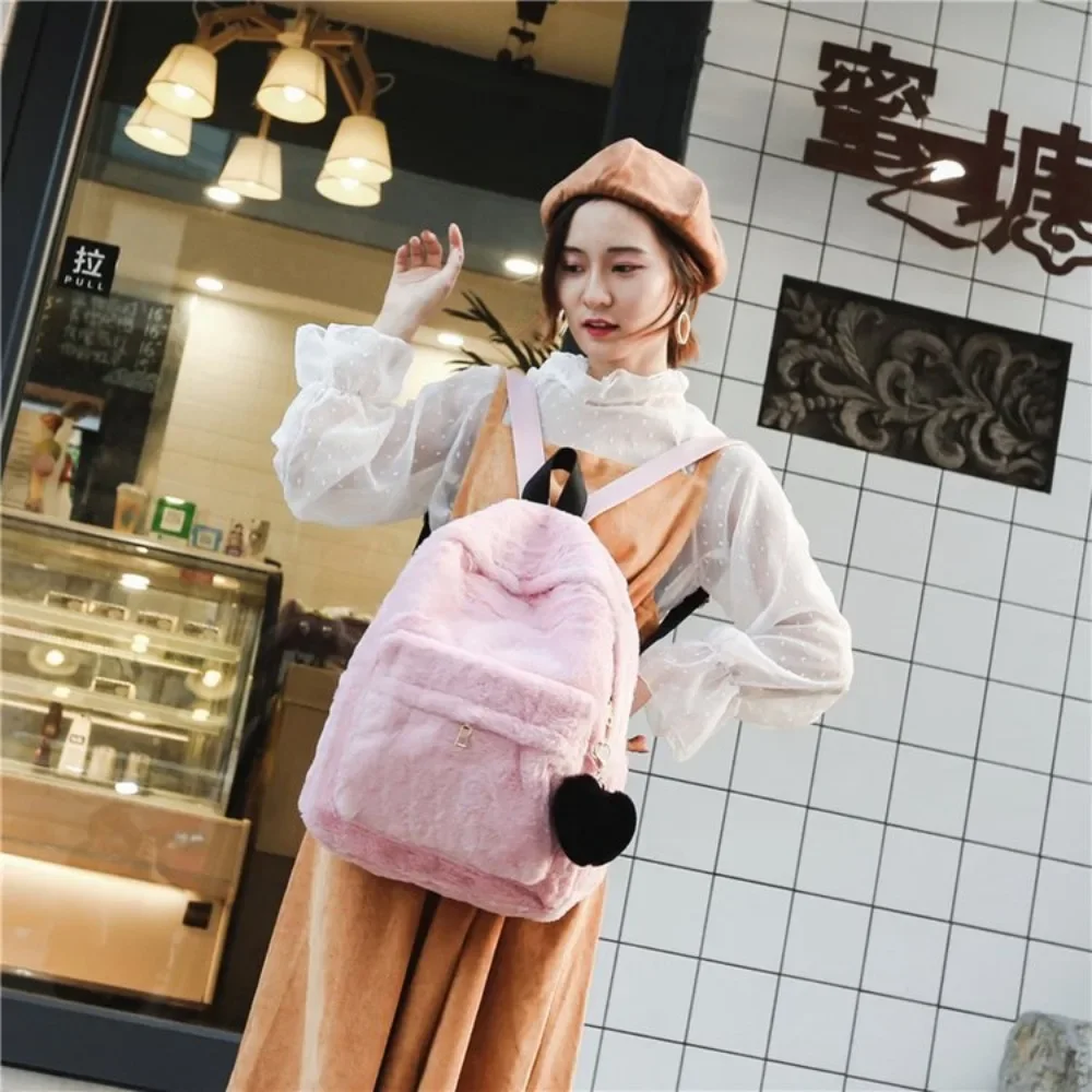 

Korean Fashion Casual Love Pendant Bf Y2k Aesthetic School Bag High-capacity Plush Cute Girl Backpack Women Travel Bag Mochilas