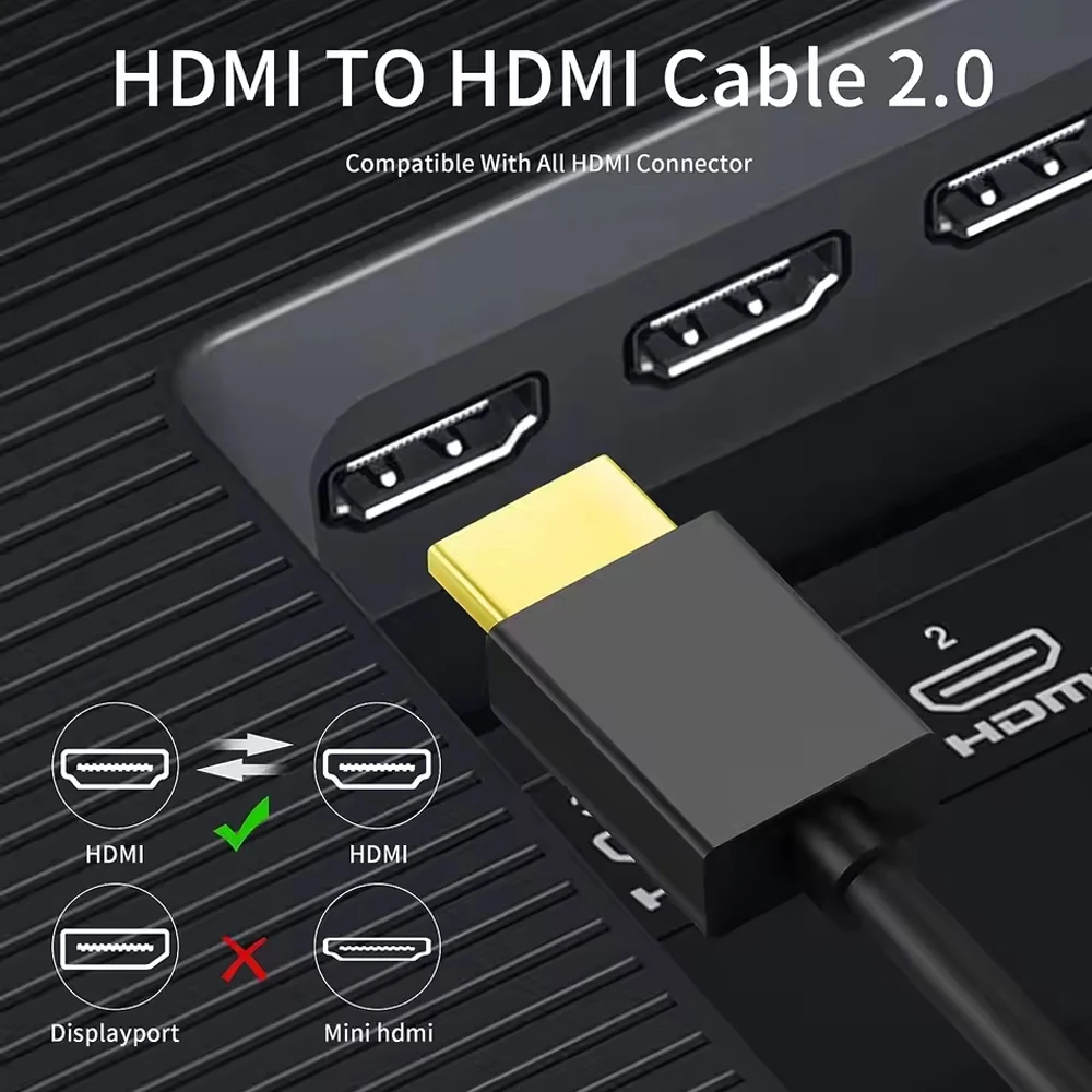 Thin 2.0 Cable 4K HDMI Cable Cord  Low-Profile Gold-Plated Connectors 4K HDR ARC 3D for Gaming Monitor TV X-Box PS5/4/3