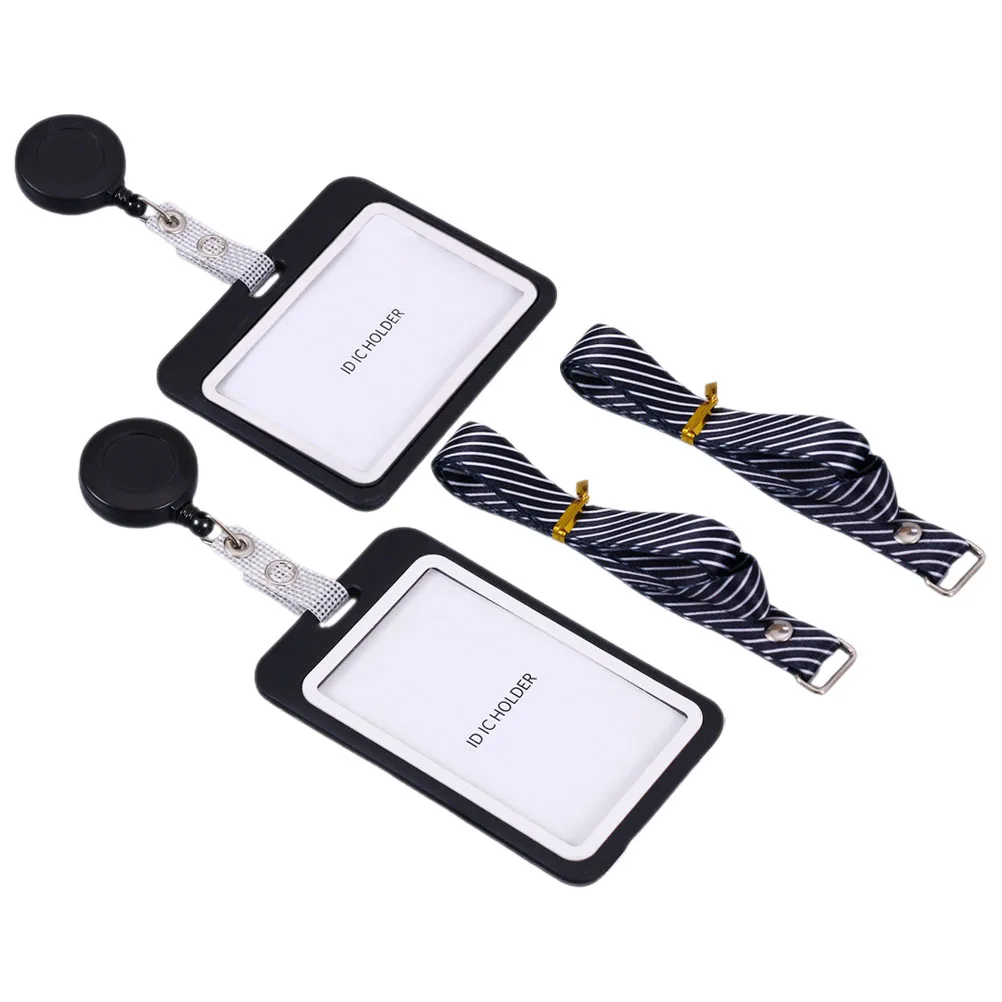 

2 Pcs Clear Card Sleeves Job Holder Id and Lanyard Badge with Reel Working Black for Nurse