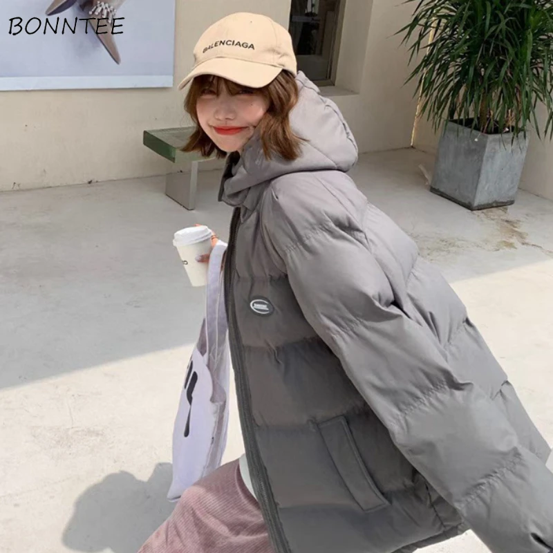 Women Parkas Autumn Winter Solid Harajuku with Detachable Hat Chic Loose Warm All-match Soft Leisure Motional Hardwearing Simple