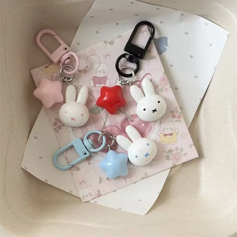 Kawaii Miffy Keychain Cute Rabbit Pentagram Charm Ornament Car Backpack Zipper Accessories Cartoon Anime Peripherals Friend Gift - view 2