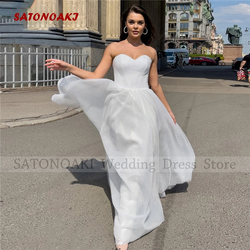 

Elegant Boho Sequin Sweetheart Wedding Dress for Women A-Line Sweep Train Sexy Lace-up Bride Gown Vestido De Novia Custom Made