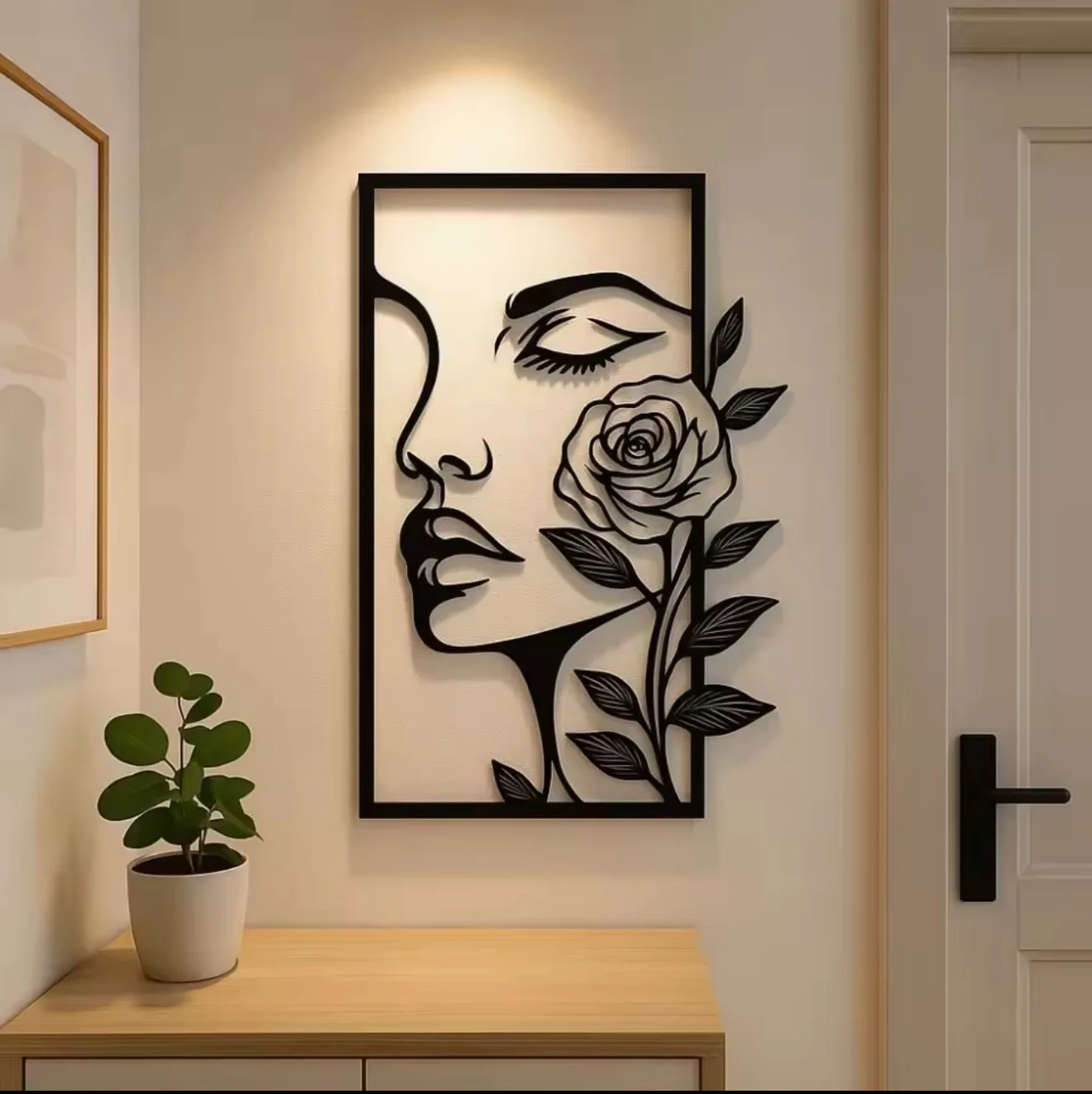 Décoration murale en métal pour femme, motif floral, cadeau moderne pour la maison, portrait esthétique, contour du visage, décoration de chambre à coucher
