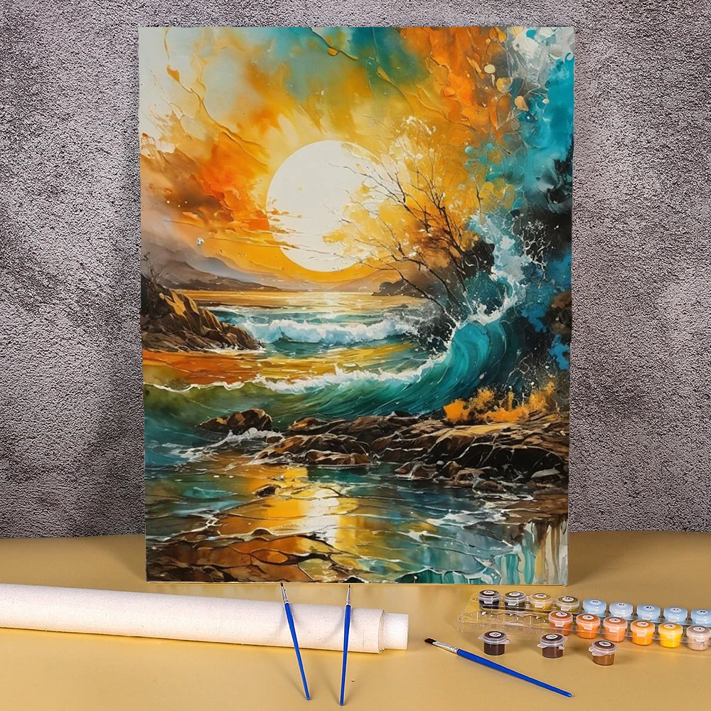 Frameless DIY Painting By Numbers Sea Wave Sunrise Canvas By Numbers Diy Gift Acrylic Handpainted Oil Paint For Home Decor