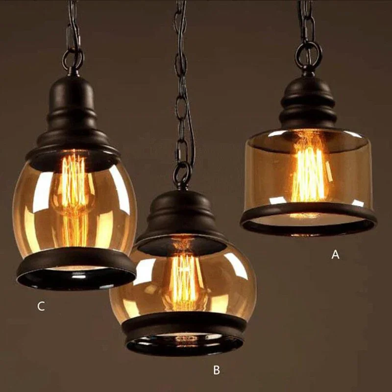 Vintage Amber glass wine bottle pendant light Industrial style LED E27 Bulb Iron  lamp for bar restaurant Coffee shop