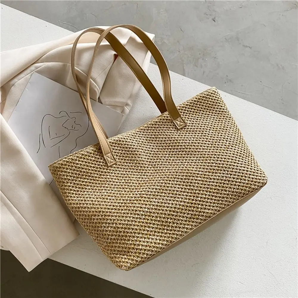 

Vintage Simple Trendy Weave Grocery Handbags Bohemian Large Capacity Korean Bag Shoulder Bag Beach Bag Women Handbag Straw Bag