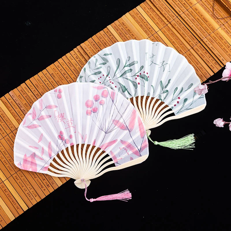 Hand Fold Fan Retro Adornment Woman Man Dance Props Wedding Living Room Cabinet Decor Bamboo Wood Silk Flower Folding Fan view 3