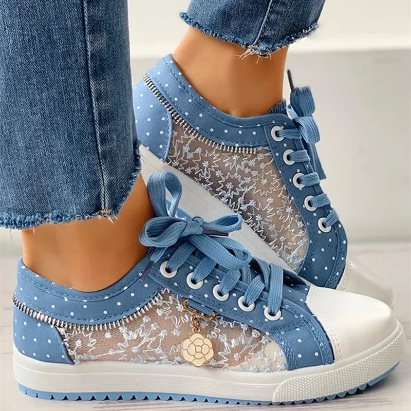 Women Sneakers New Summer Canvas Fashion Sneakers Casual Lace Canvas Hollow Breathable Flat Shoe Woman Sneakers Zapatos De Mujer