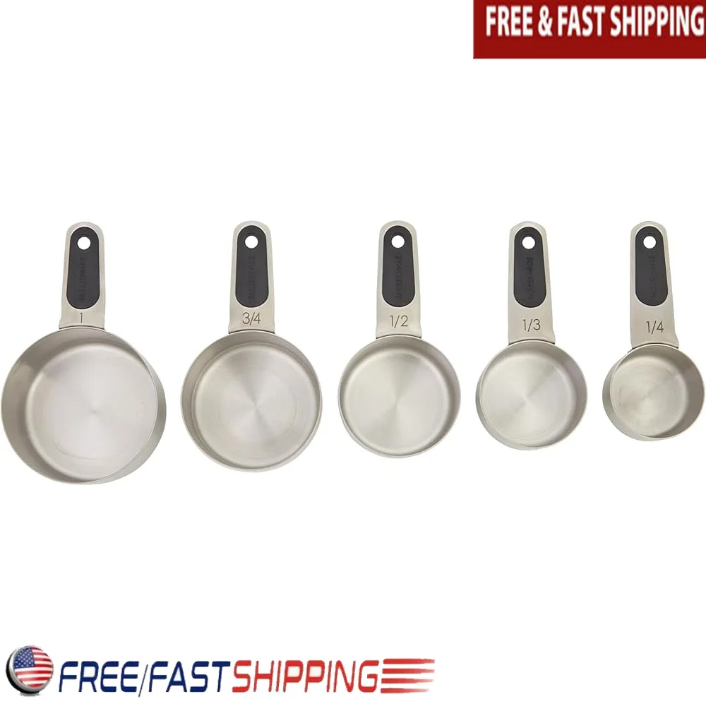 

Professional Stainless Steel Measuring Cups Set of 5 Magnetic Handles Accurate Measuring Easy Storage Dishwasher Safe Kitchen