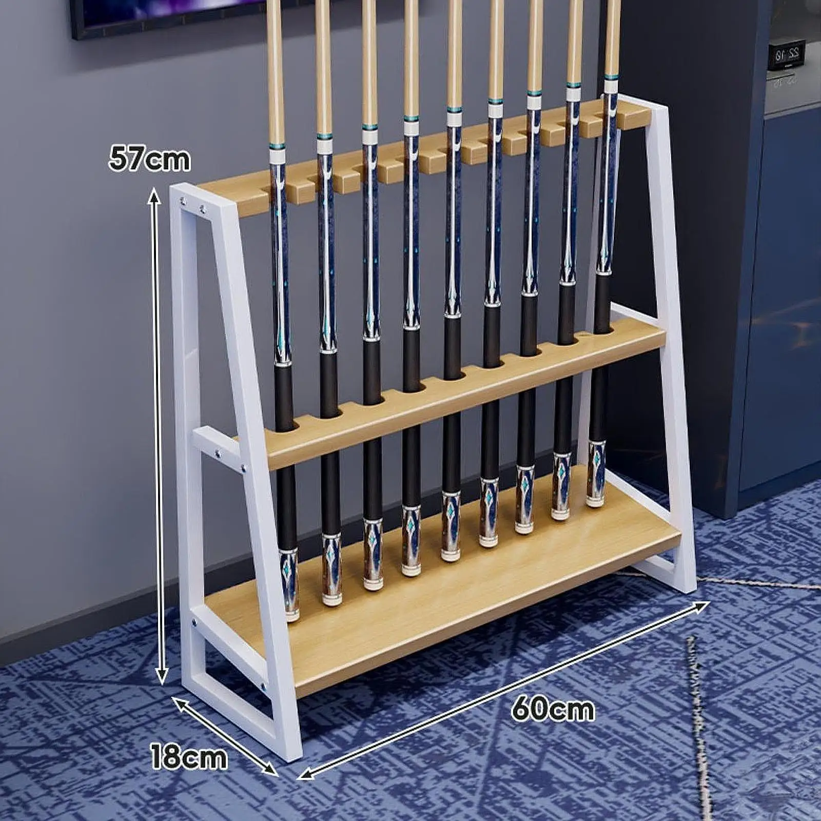

Pool Cue Rack Only for Display Billiards Accessories Sturdy for Hall Public Rod Floor Standing Organizer Rack Pool Stick Holder