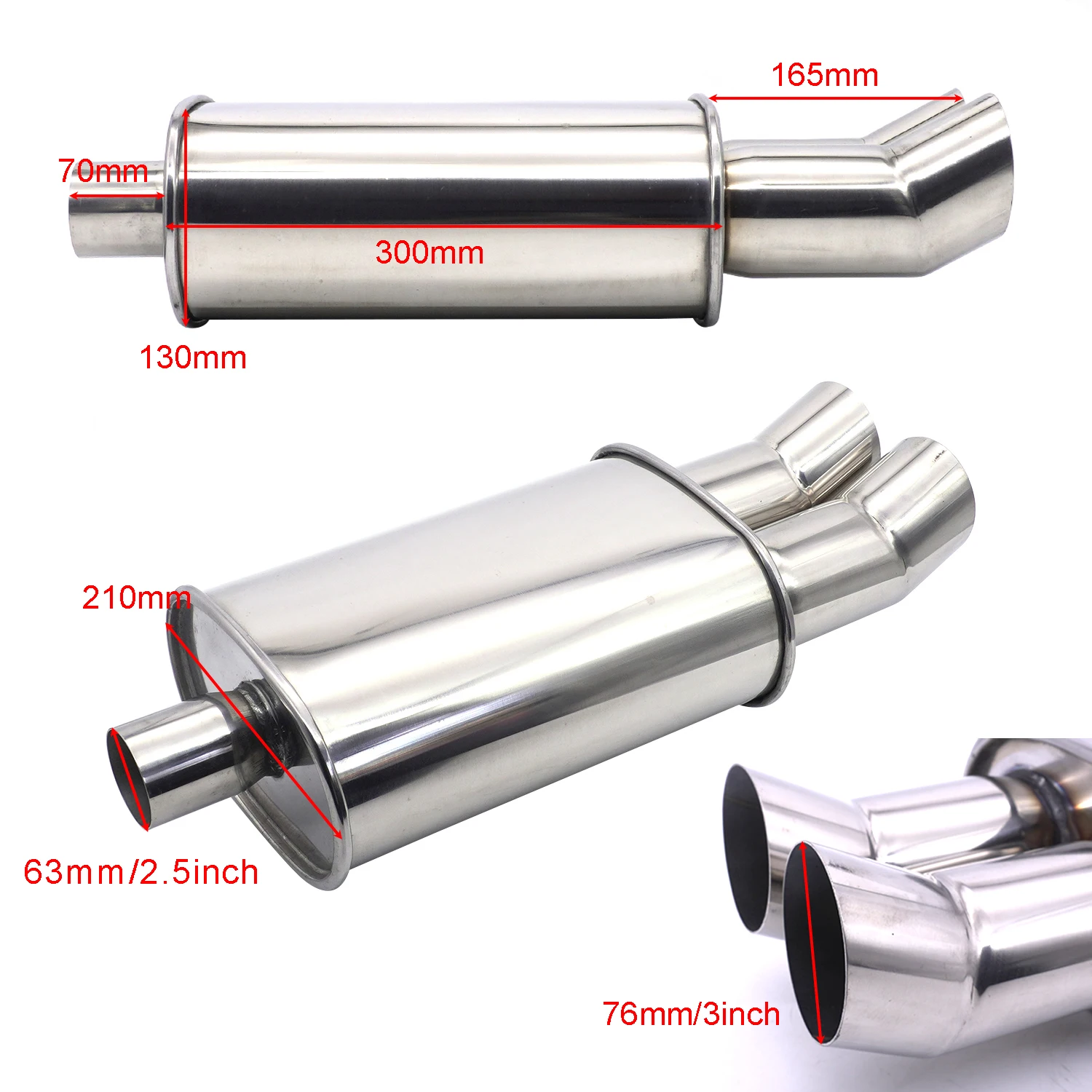 Exhaust Systems Auto Tuning Accessories Exhaust Tip Double Car Exhaust Silencer  76mm Dual Outlet Exhaust Diffuser 63mm Inlet