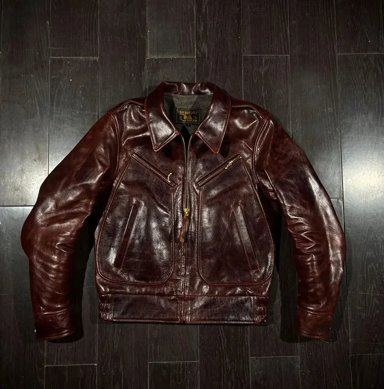 YR!Wholesales.2025 Brand new Tough Guy Motorcycle Leather Jacket.1.2mm Japan tea core horseskin coat.slim fit leather cloth