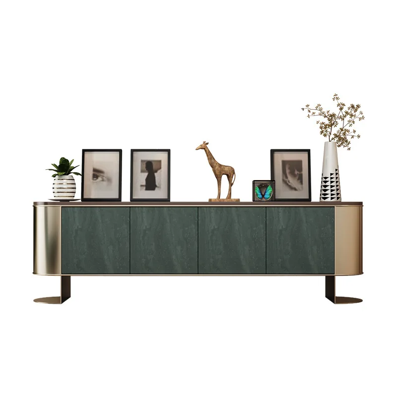 

luxury TV cabinet stainless steel storage audio-visual cabinet villa living room high-end art solid wood floor cabinet