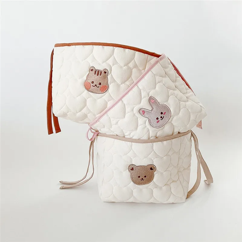 Sac à couches en coton brodé avec fermeture éclair pour nouveau-né, sacs de rangement pour poussette de voyage, pochette à couches pour maman, ours mignon