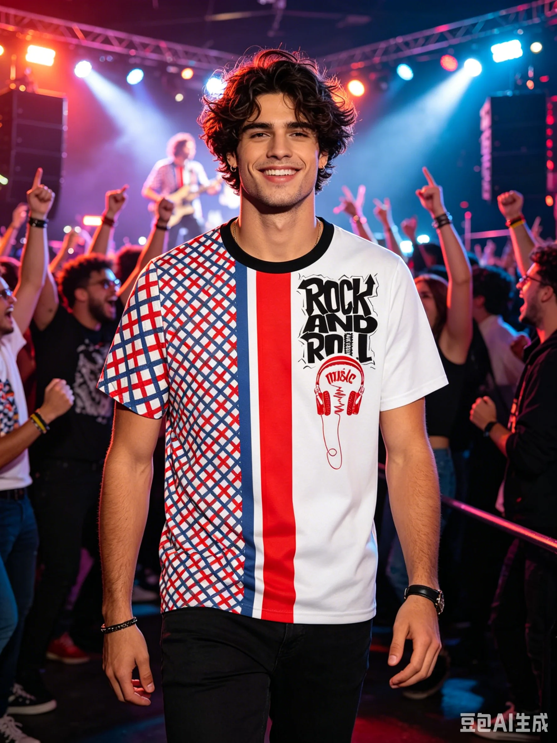Trending Hot Sale Fashion Rock Letter Headphone Split Color Quick Dry Fitness Tee Casual Hip Hop Crew Neck Daily Street Top