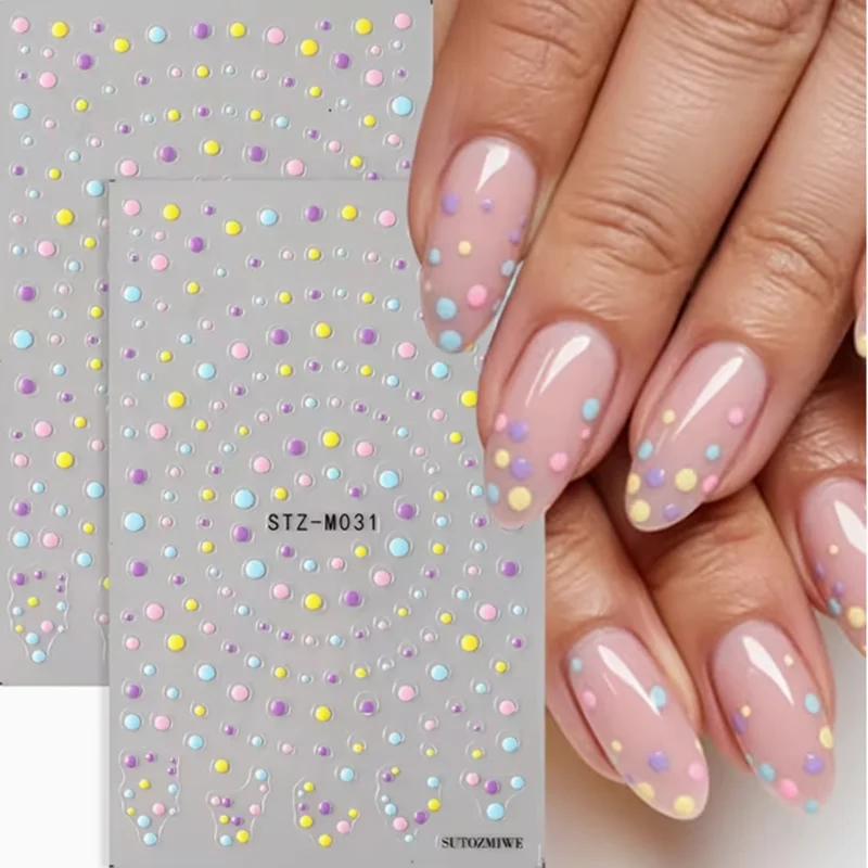 2pcs Dot nail stickers set of two, colorful wave patterns for summer, three-dimensional embossed nail decoration