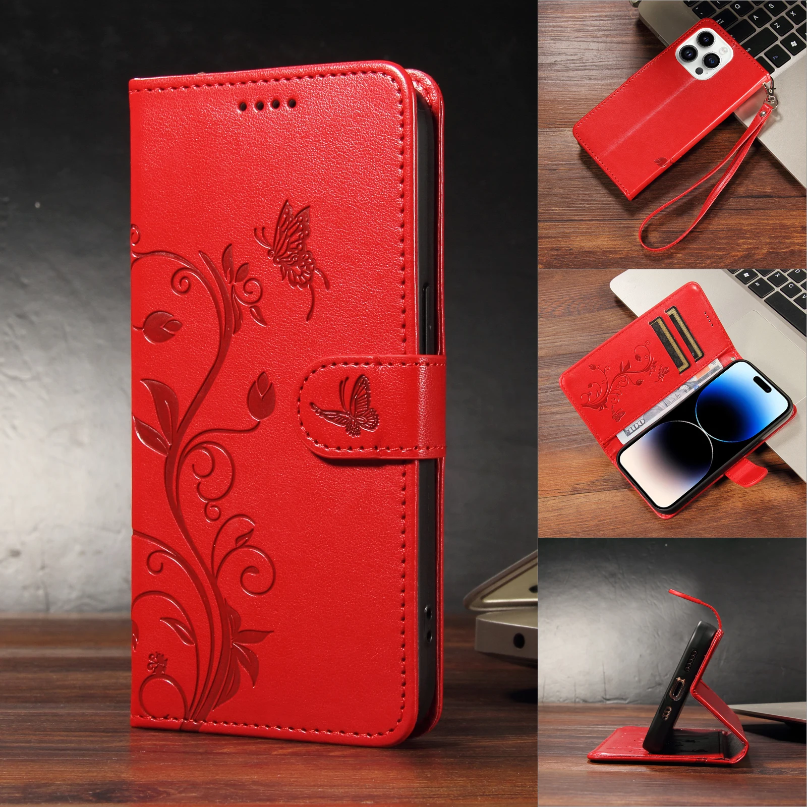 

Embossed Butterfly Leather Flip Wallet Case for Motorola MOTO Edge 40 NEO MOTO G84 G54 G32 G14 G73 Magnetic Cover with Strap