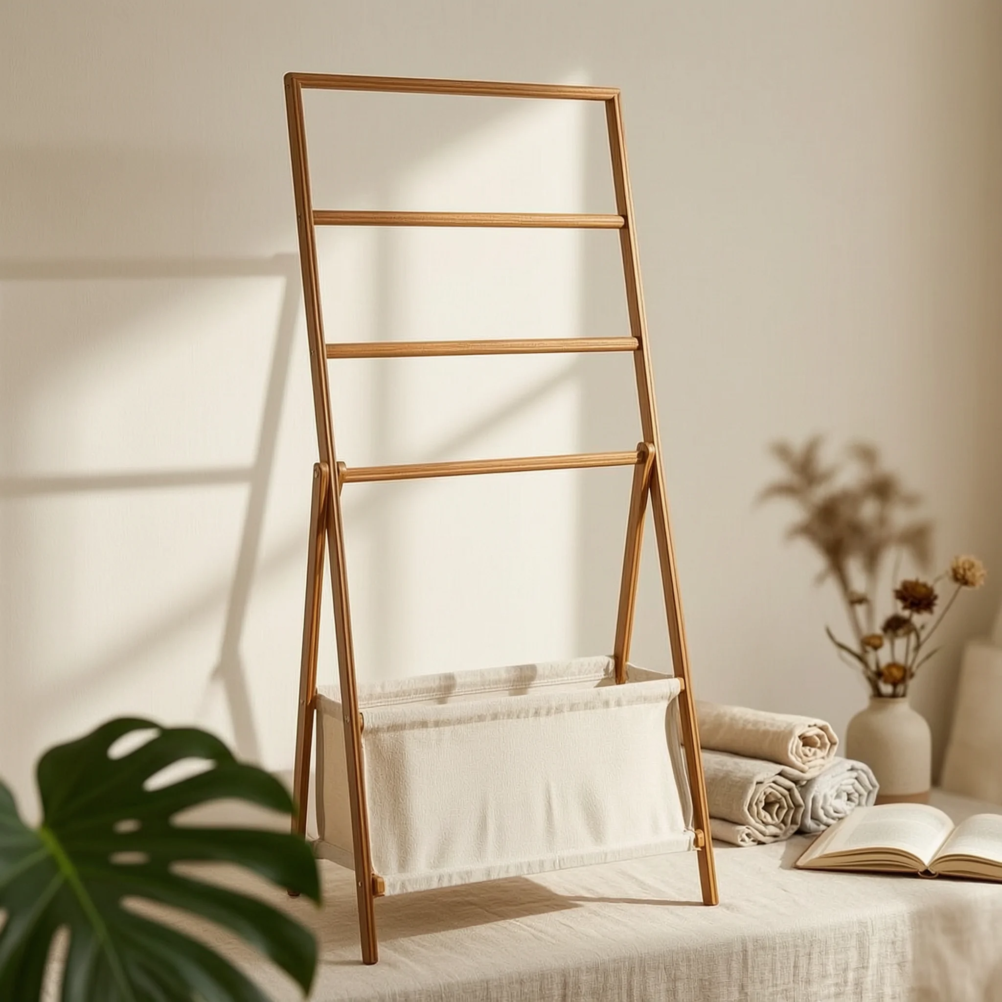 Clothes Rack with Storage Bin Space-Saving Slanted Frame Garment Rack Floor Hanger Versatile Furniture Multi-Purpose for Renters