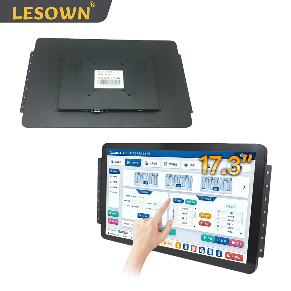 

LESOWN Open Frame 17.3in Embedded Industrial Panel-Mount Monitor 1080p Touchscreen with VGA/HDMI/Audio/USB(touch) for Laptop