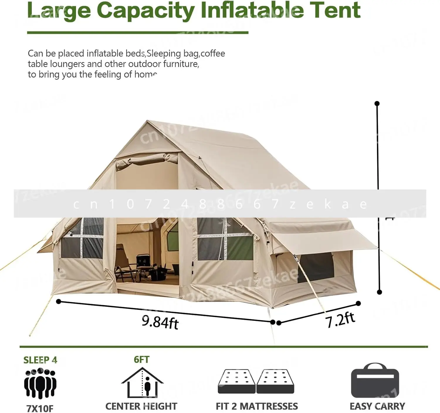 

ODM 4*3*2 м надувная палатка для вечеринок и кемпинга уличная водонепроницаемая воздушная палатка с воздушным насосом легкая настройка