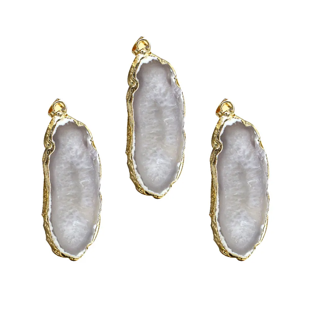 

3 pcs Agate Stone Pendant Accessories Gold Wrapped Hanging DIY Jewelry Charm Mini Ring Design for Necklace Bracelet Craft