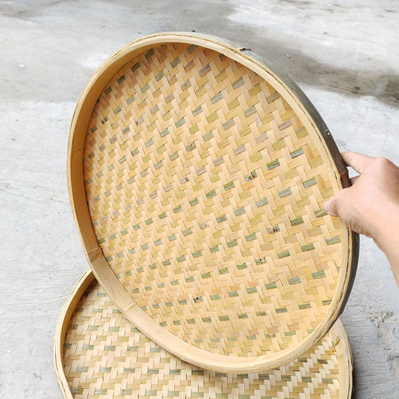 Handmade Weaving Bamboo Sieve Raft Round Dustpan Storage Trays Basket DIY Home Decor Fruit Bread Baskets Kitchen Storage