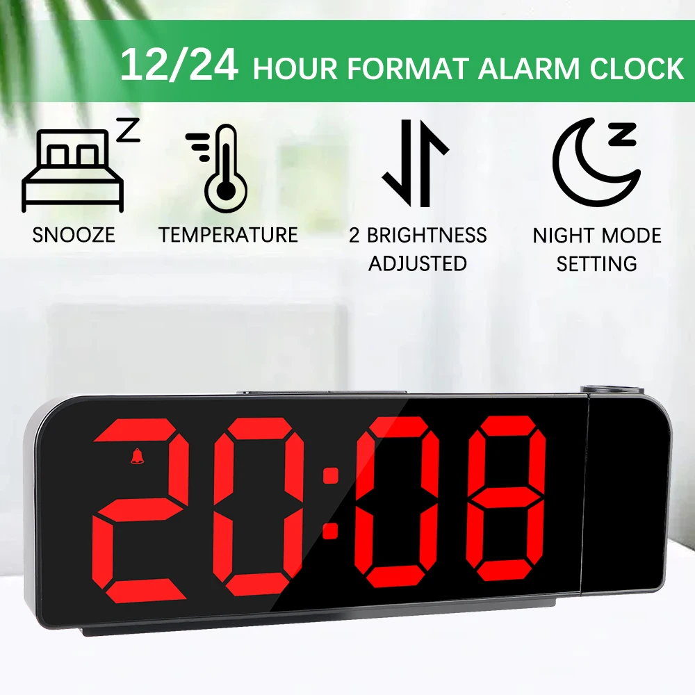 180° Rotation Night Mode Power-off Memory Table Clock Bedroom Electronic LED Clock Digital Projection Alarm Clock 12H/24H