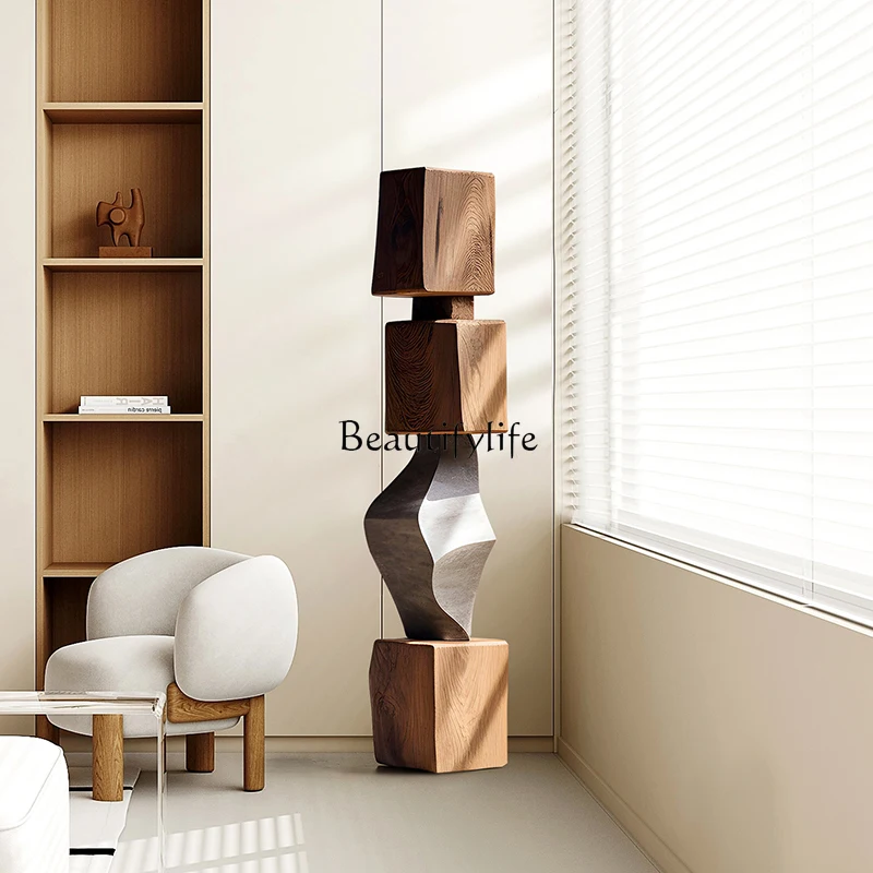 

Hotel bed and breakfast wood carving decorations floor-to-ceiling ornaments living room abstract vertical sculpture artworks
