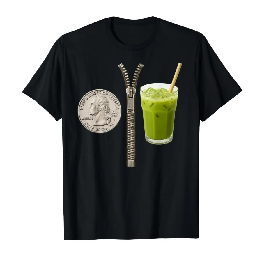 Men's fun zipper juice pattern printed 100% pure cotton T-shirt, casual and fashionable short-sleeved