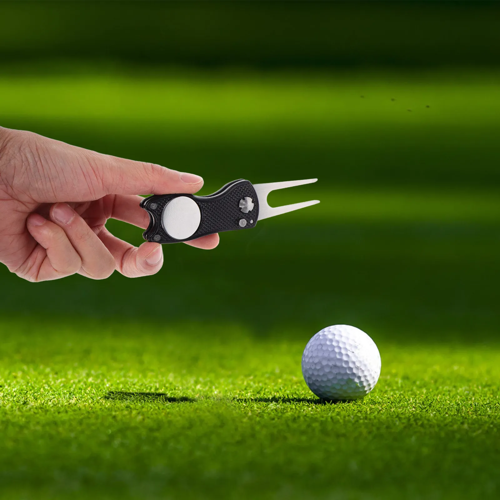 Golf Divot Repair Tool Foldable Aluminum Alloy Ball Mark Fixer with Ergonomic Grip Golf Ball Marker Tool for Green Maintenance