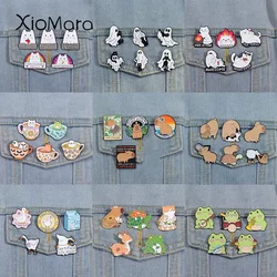 Cute Animals Enamel Pins 3-6pcs/Set Black White Cat Capybara Metal Brooches Fashion Lapel Badge Backpack Clothes Jewelry Gift